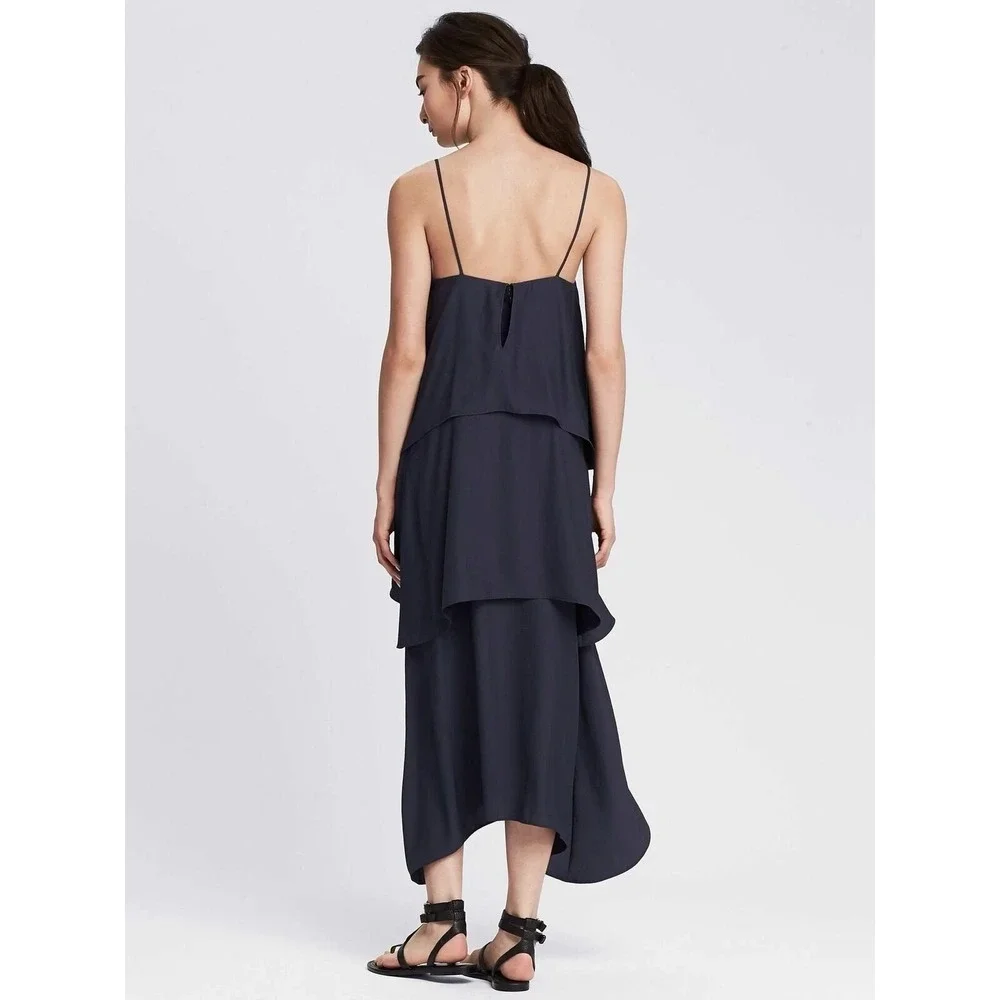 Banana Republic Dress Womens 6 Navy Blue‎ Midi Tiered Flowy Party Minimalist